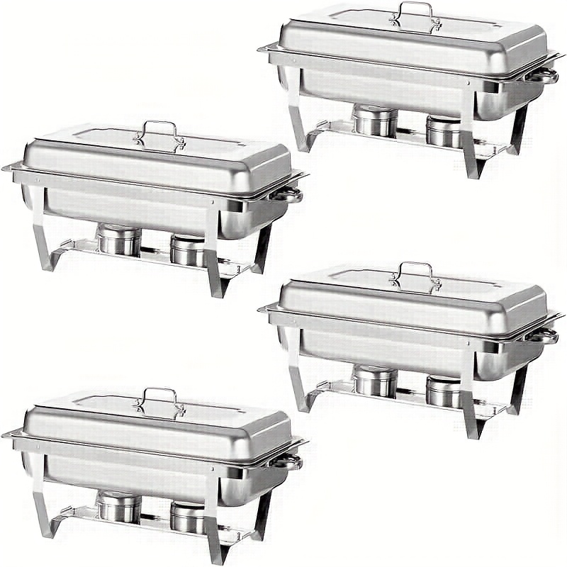 TEMU 10 Qt 2/4/6 Pack Stainless Steel Chafing Dish Buffet Set, No Electricity Needed, Includes Lids, Pans, Water Pans, Rectangle Catering Warmer