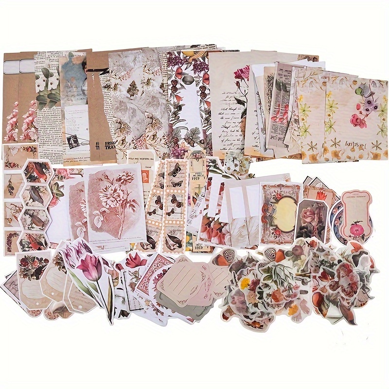 

200-piece Vintage Scrapbooking Kit: Decorative Notepaper Stickers With Botanicals, Mushrooms & Roses - Perfect For Diy Crafts & Journaling Scrapbooking Embellishments Vintage Scrapbook Paper