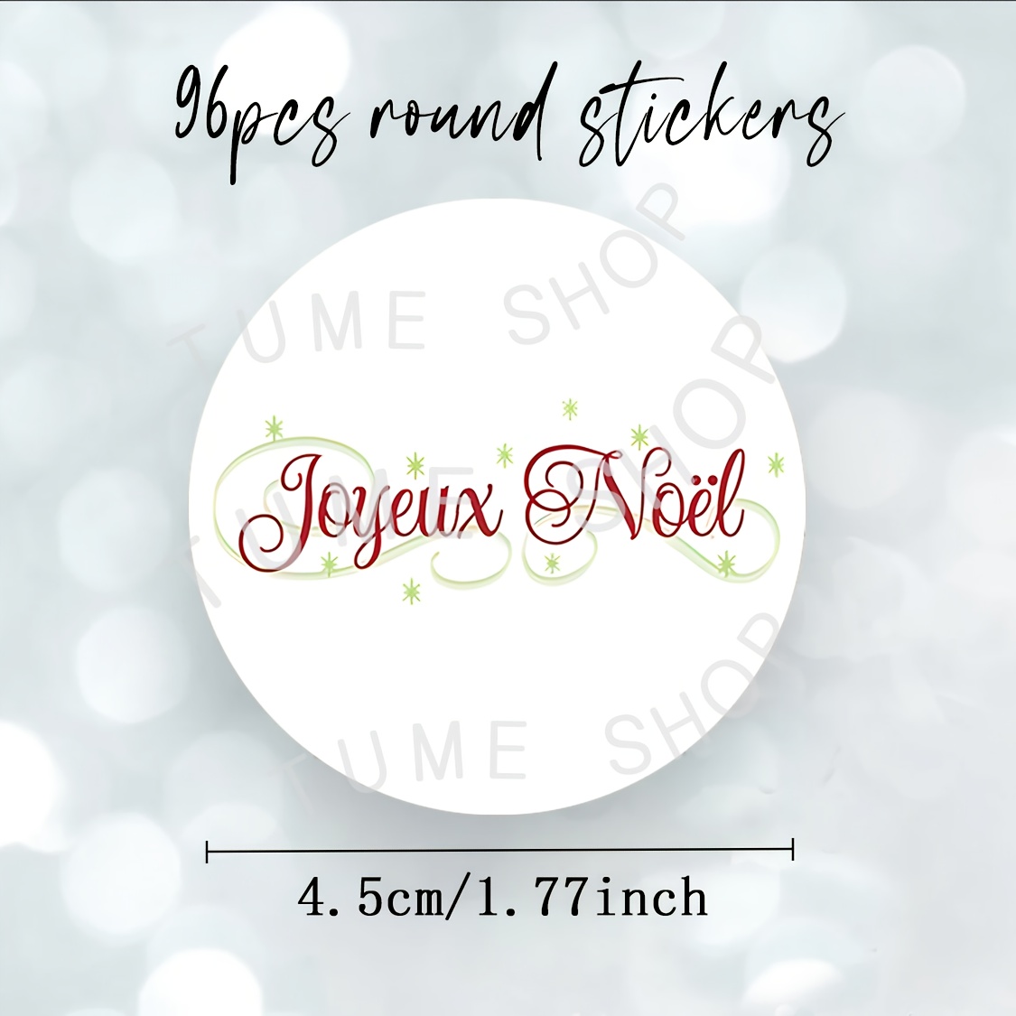 TEMU 96 autocollants Noël en français - Étiquettes rondes avec lettrage cursif et française, décalcomanies multicolores pailletées pour emballage