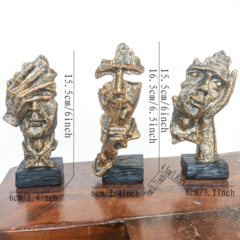 TEMU Modern Home Decor Ornament Set Of 3: "see No Evil, No Evil, Speak No Evil" Classic Story, Abstract Exquisite Portrait Resin Craft Figurines For