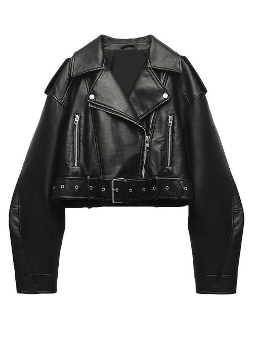 jaqueta casual plus size feminina - estilo moto, cintura com fivela elegante, caídas, zíper frontal, cores sólidas para as
