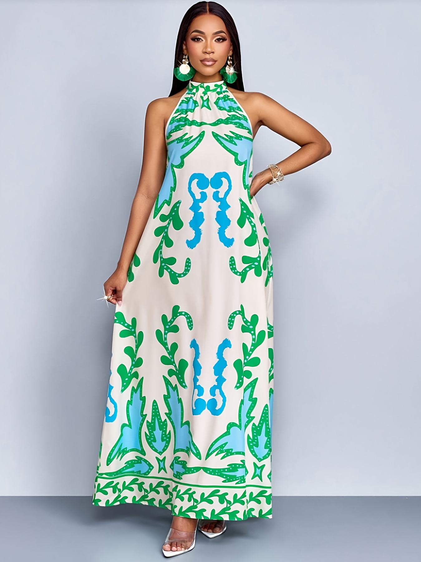 dark green work dress Green Tropical Floral Print Cotton Tube Maxi Dress with Pocket