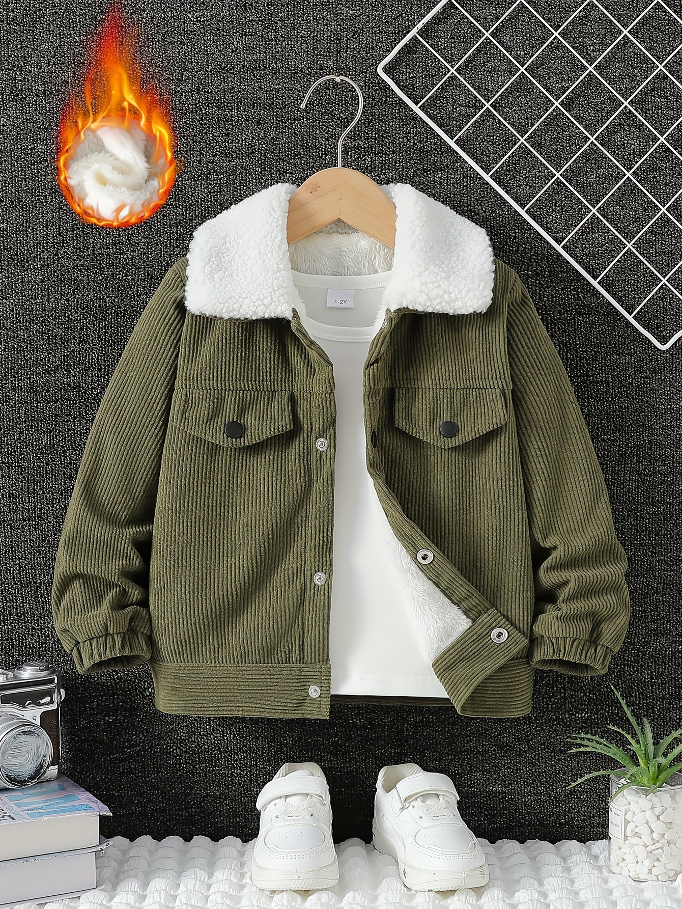 corduroy fleece jacket | temu Temu