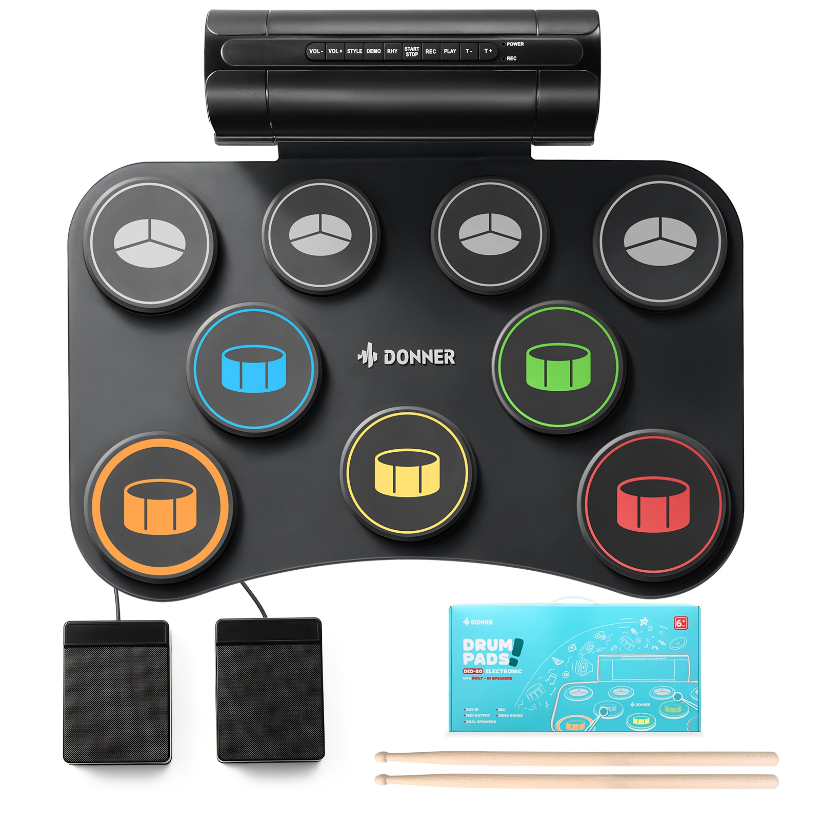 TEMU Donner Ded-20 Electric Drum Pad 9 Pads Electronic Drum Set Roll Up Quiet Drum Pad Built-in Speaker, 40 Drum Lessons Included, Holiday & Birthday