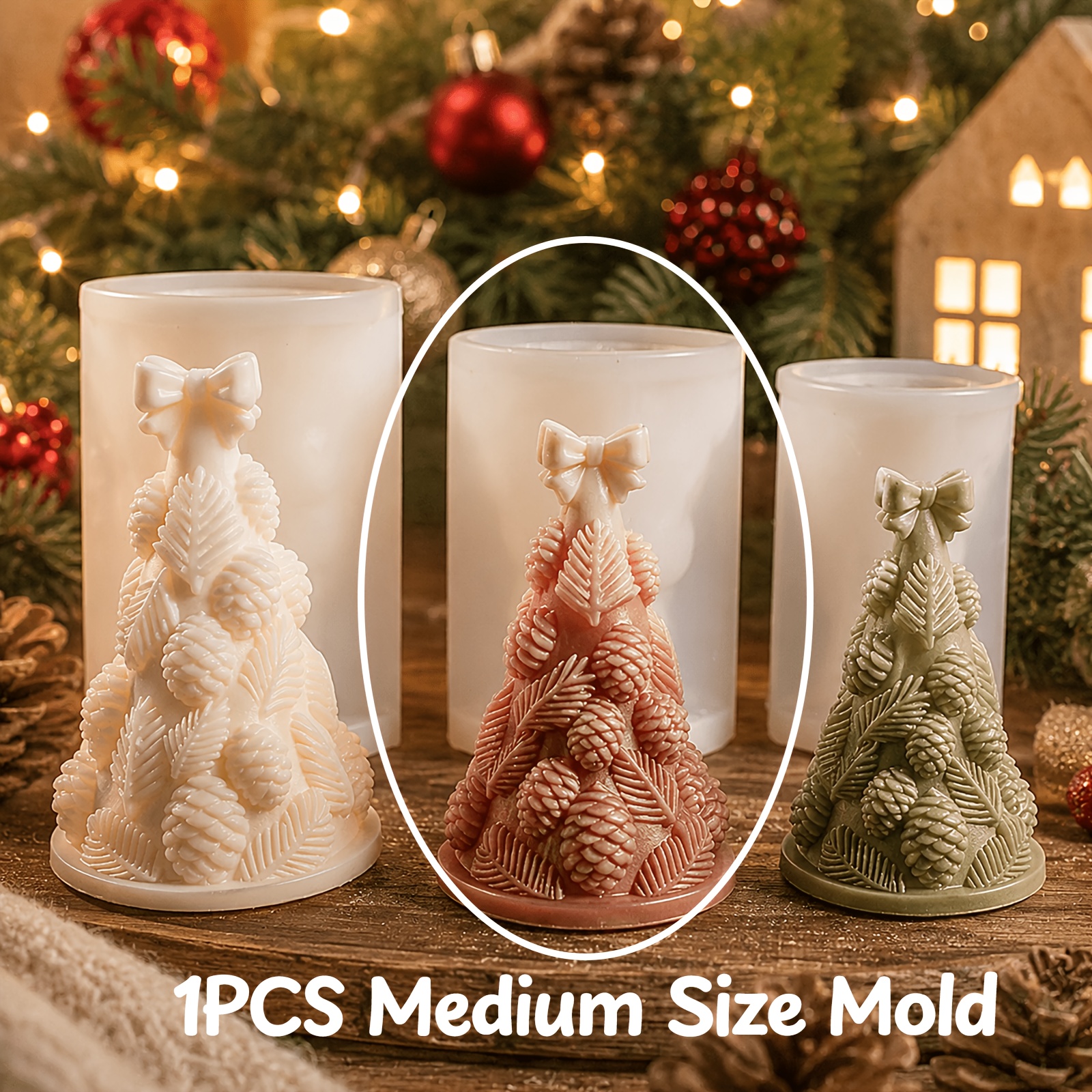 TEMU 1pc Christmas Tree Pine Mold, Resin Molds, Suitable For Making Candles, Plaster Ornaments, Hanging Resin Decorations, Home Decor, Casting Molds,