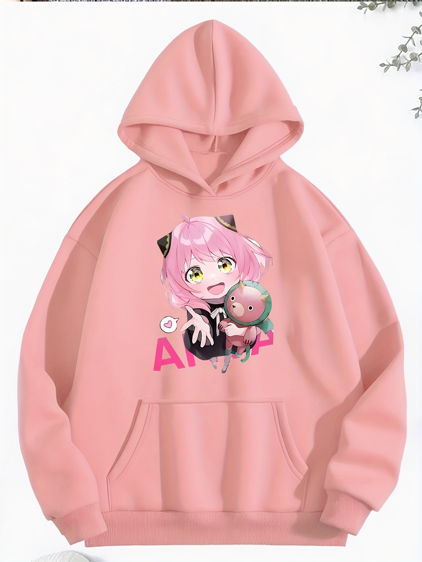 women's anime graphic print hooded sweatshirt pink haired Temu