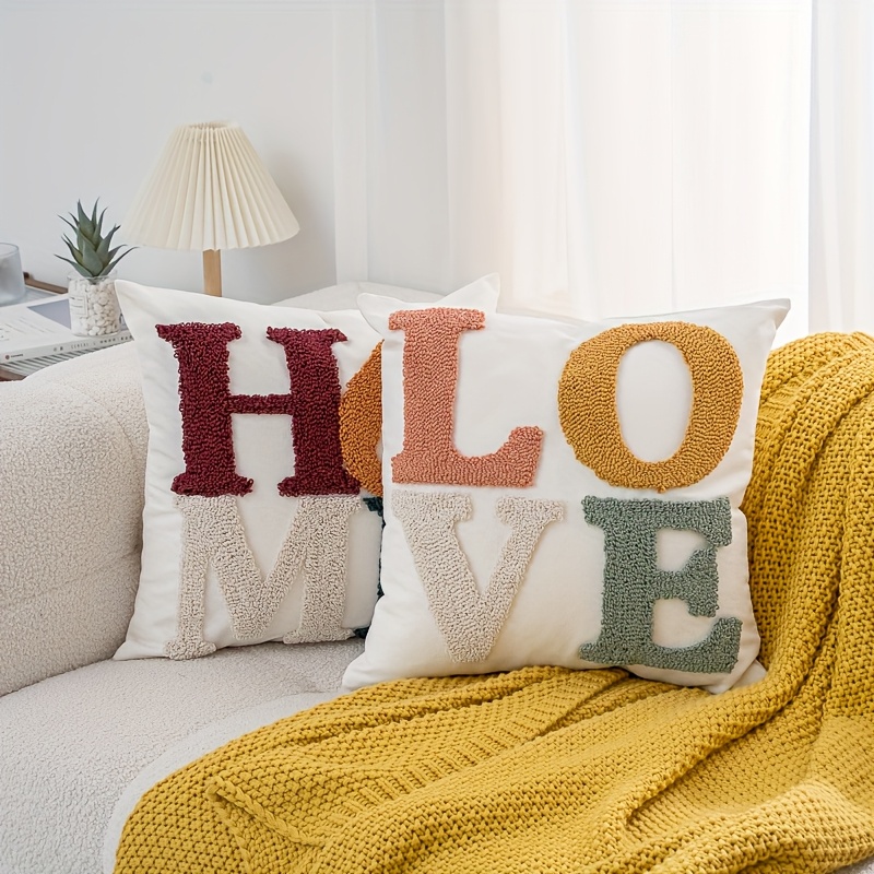 Image of Pack Of 2, Cute Embroidered Throw Pillow Covers, 18x18 Inches, With Tassels Sofa Decorative Throw Pillow Cover, Home Decoration Use Decorative Cushion Cover Without Pillow Core