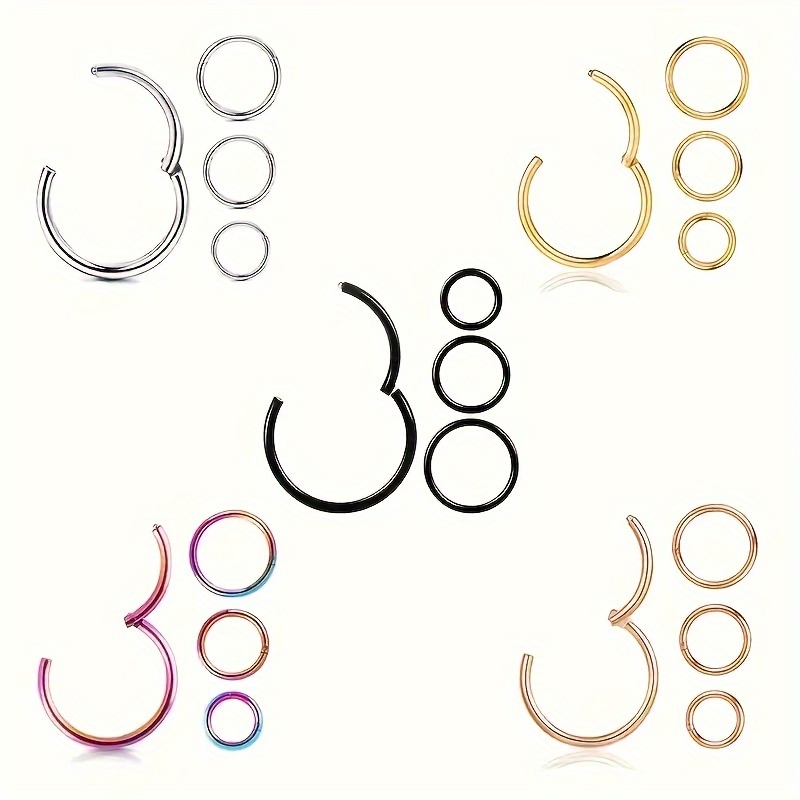 

4pcs 316 Stainless Steel Hinged Nose Ring For Men, , Ear Lip Ring, 6/8/10/12mm Seamless Piercing Ring