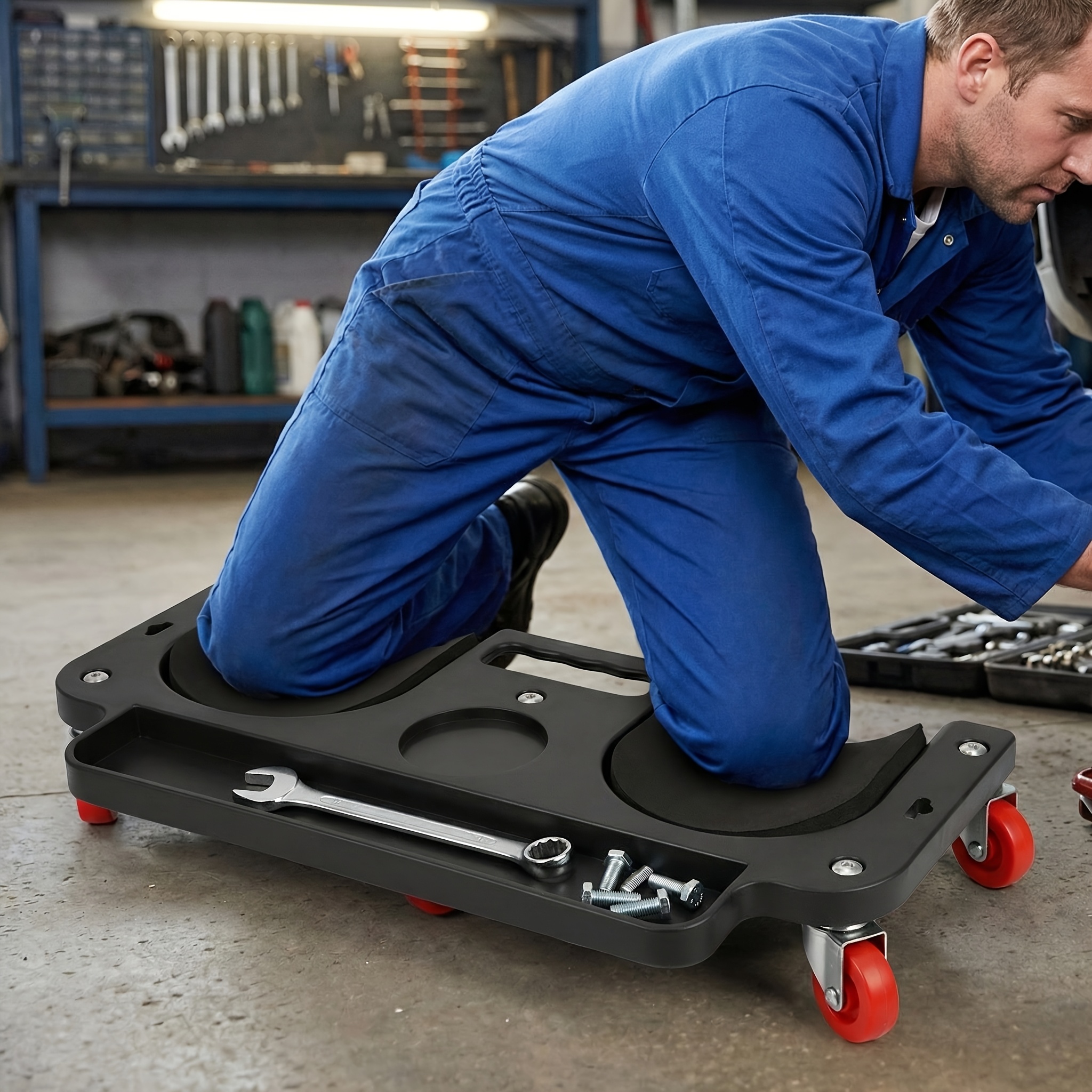 Multi-purpose ABS wheeled rolling platform - comfortable - built-in tool tray for mechanics, carpenters, flooring and auto repair