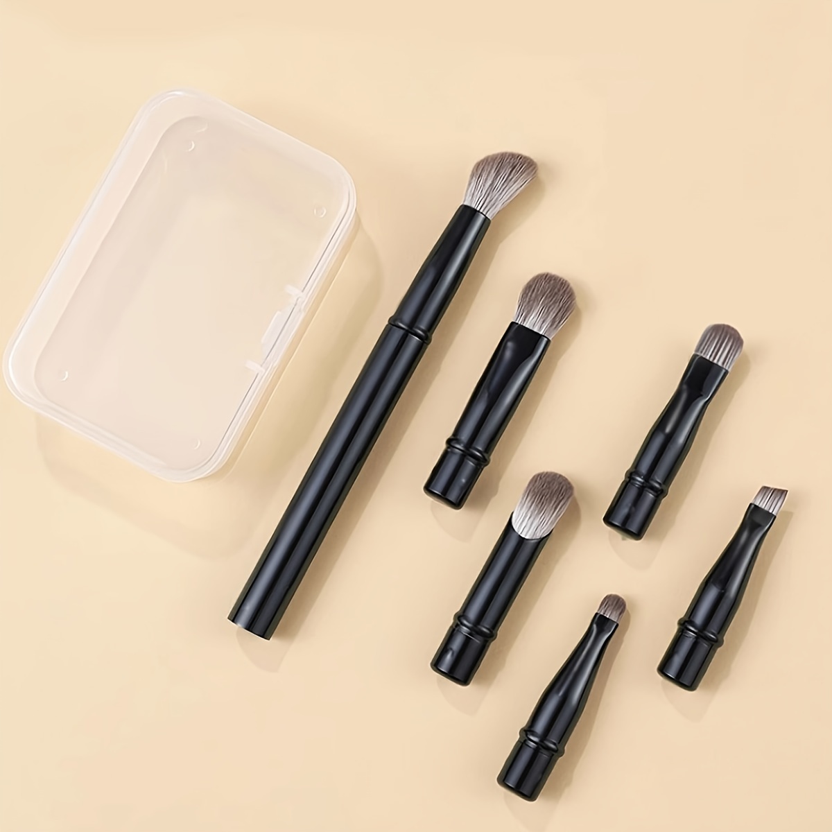 

6-in-1 Mini Makeup Brush Set With Metal Handles - Durable, Portable & Travel-friendly, Includes Storage Case, Nylon Bristles For All Skin Types