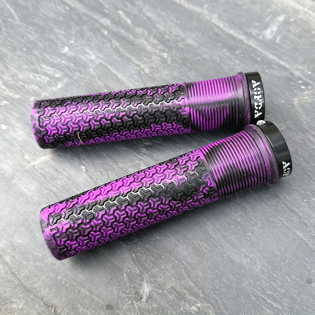TEMU 1 Pair 22.2mm Single-sided Mountain Bike Rubber Handlebar Grips With Aluminum Alloy Lock Rings, Color Mixing , Purple/green/gray/white/pink,