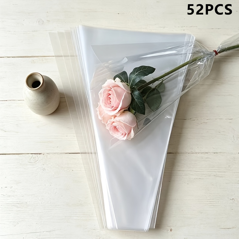 TEMU Lot de 52 sacs d'emballage pour bouquets en plastique transparent - Robustes et durables, adaptés aux roses et à de cadeaux, un choix idéal pour