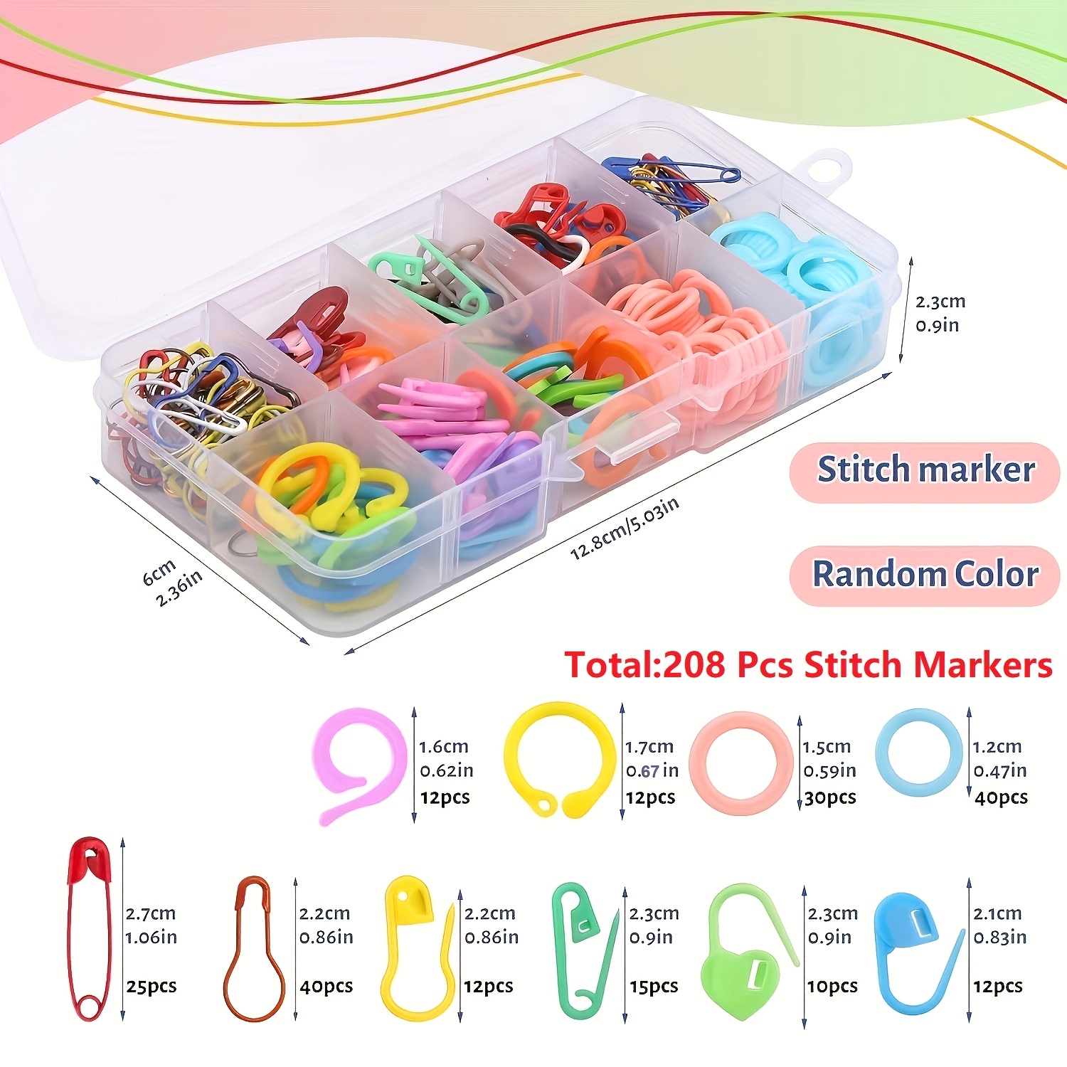 Image of Crochet Markers, Colored Markers With Plastic Storage Box, 208pcs Markers For Knitting, Safety Bulb Pins And Knitting Rings For Crochet Craft Making