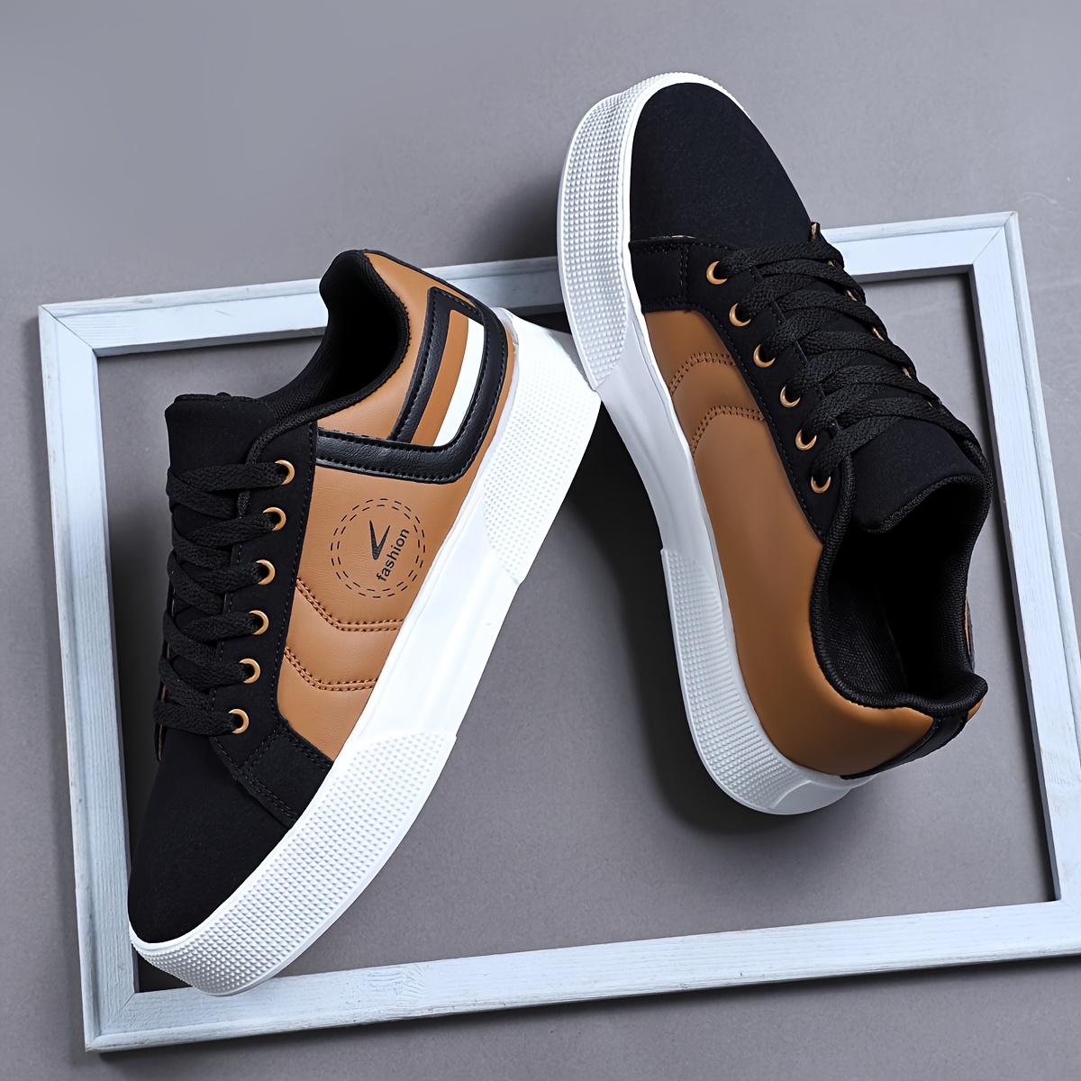 Baskets Homme Kaki Confort Chaussures de sport décontractées pour hommes, baskets basses à lacets, chaussures confortables avec un patchwork multicolore pour un style urbain