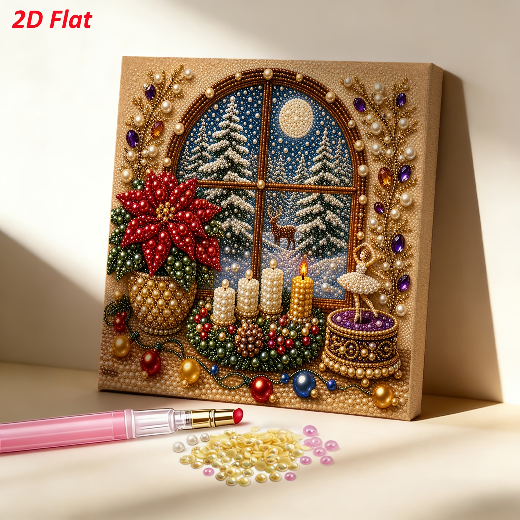 TEMU 1 Set Peinture 5D Perle Diamant Rétro Fenêtre de Noël Vue 2D Plate 7.87 pouces Impression HD Kit de Perçage Complet Débutant Soulagement du