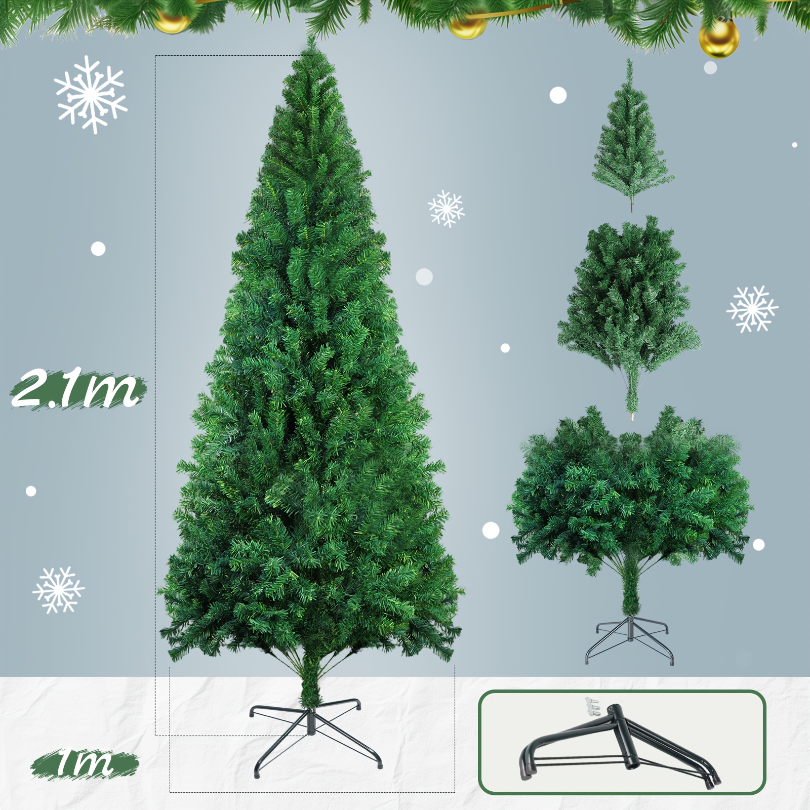 TEMU 210cm Premium Artificial Christmas Tree For Holiday Decor, Featuring A Metal Stand, Ideal For Homes, Shops, And Hotels
