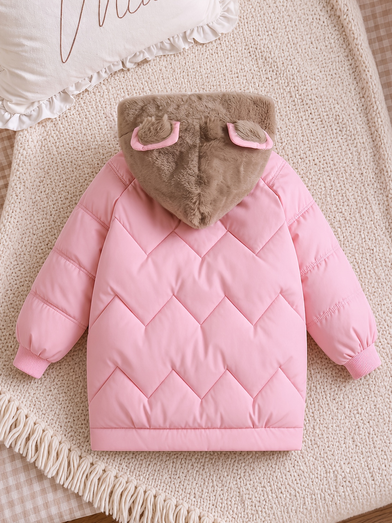Girls' Cute Winter Clothing with Plush Hat Design