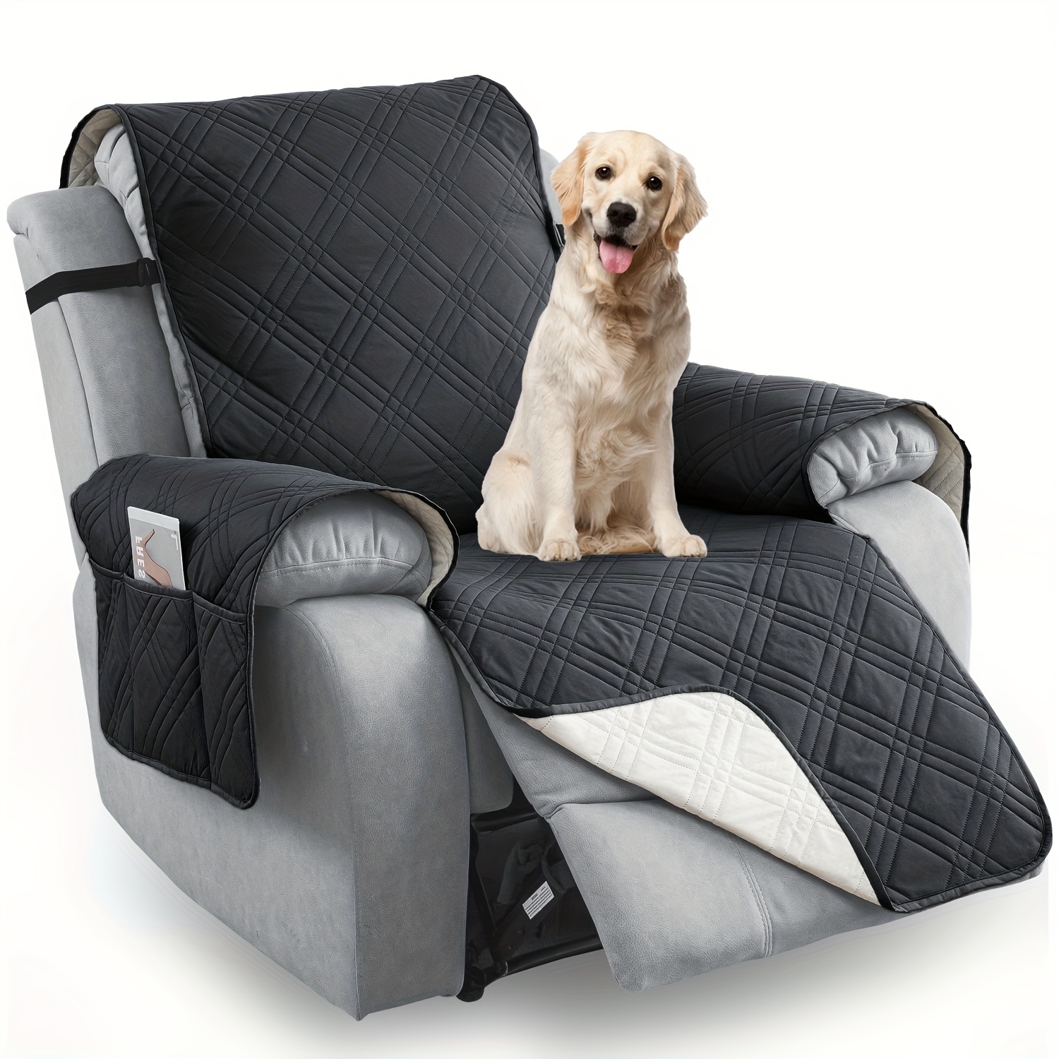 TEMU 1pc 100% Waterproof Recliner Chair Cover, Non Slip Recliner Covers For Recliner Chair Withpocket, Pet Scratch-resistant Sofa Slipcover, Washable