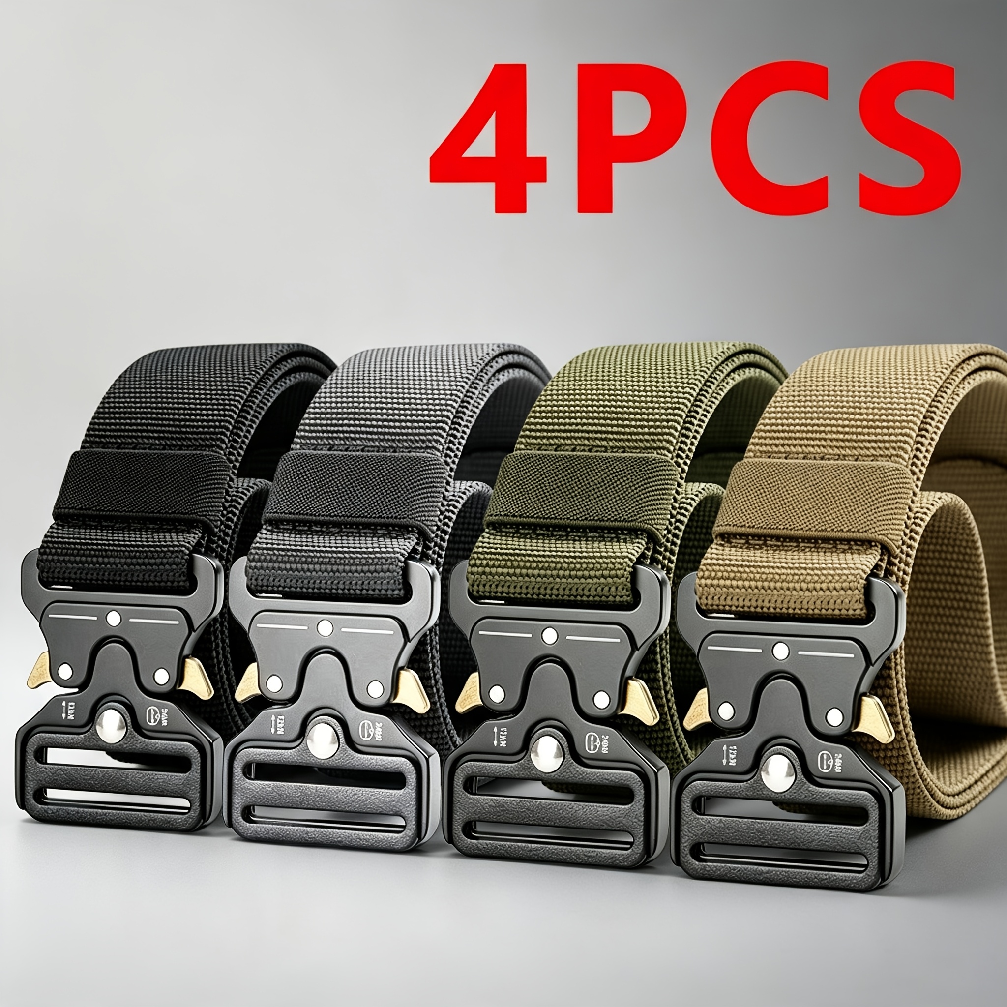 TEMU Lot de 4 nouvelles ceintures tactiques pour homme avec boucle à dégagement rapide, adaptées aux activités de , au travail, à la randonnée et à