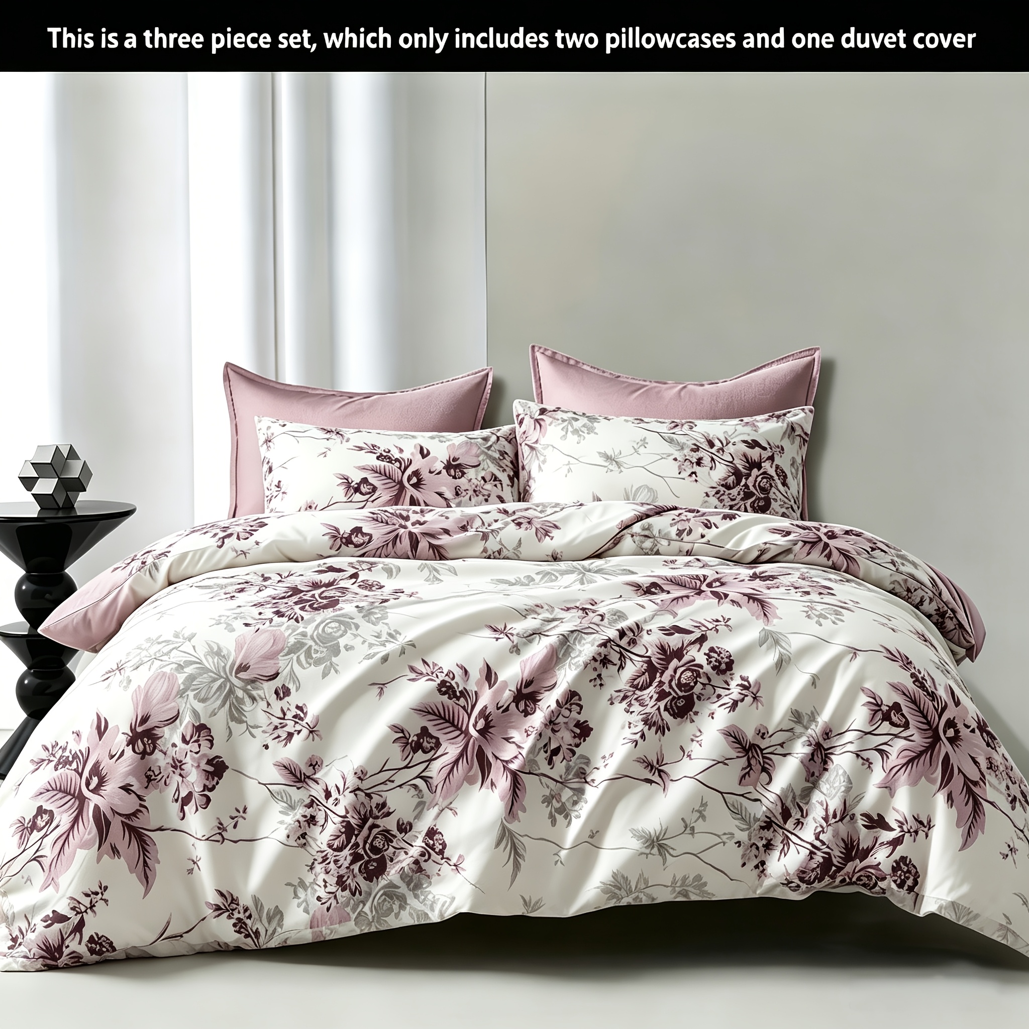 Image of 3pcs Floral Blue And Purple Printed Leaf Bedding, 1 Duvet Cover + 2 Pillowcases (no Insert), Duvet Cover Set, Soft And Comfortable Duvet Cover, Suitable For Bedrooms And Guest Rooms