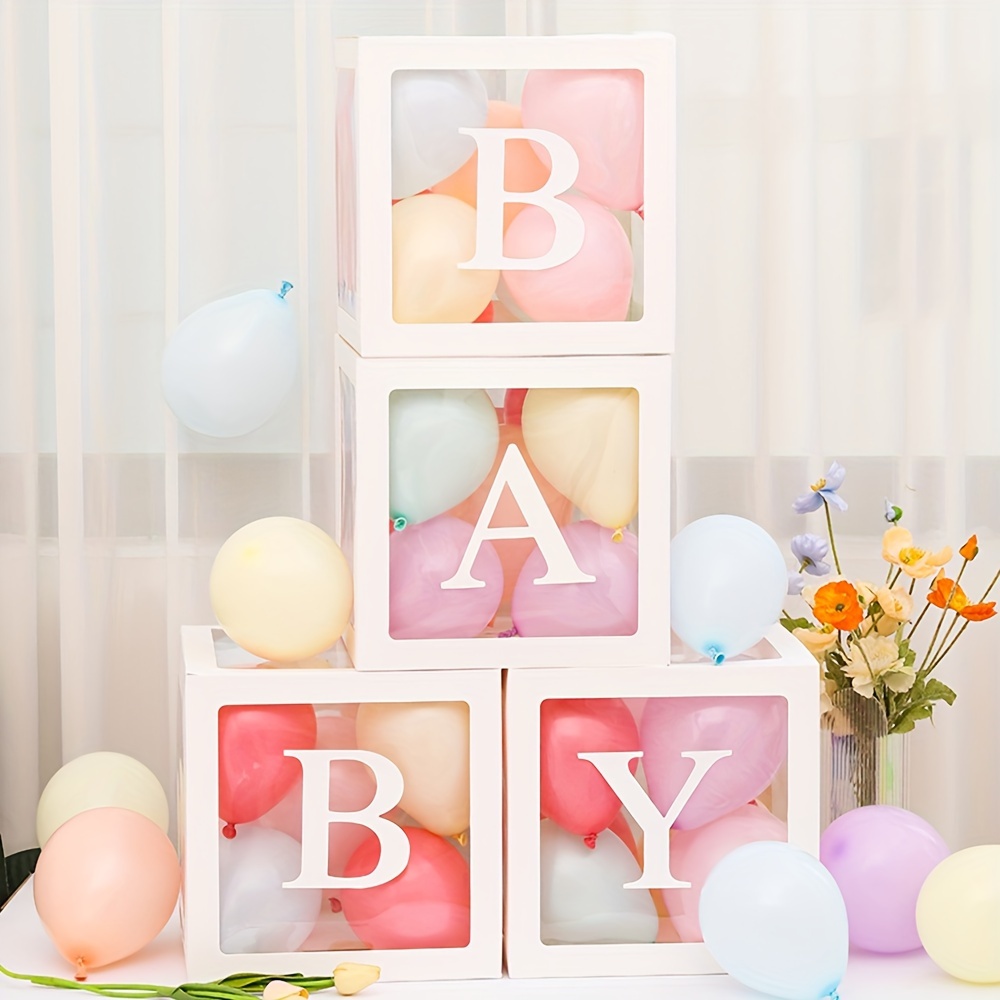 

Set/4pcs, 25/27cm White Box, Love Letter Wedding Scene Decoration, B-a-b-y Party Surprise Box, Shower Decoration Balloon Box, Photography Props (excluding Balloons)