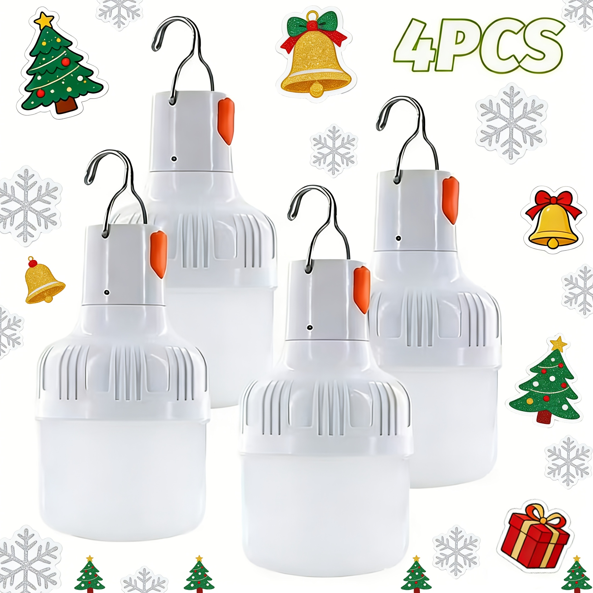 TEMU 4pcs, Outdoor Usb Charging Light Bulbs, Light, Picnic Night Light, Portable Night Light With Hook, Reading Room Bedside Light, Car Interior