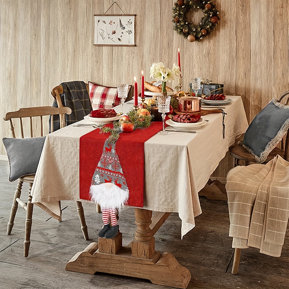 1pc Christmas Table Runner With 3d Santa Claus And Christmas Gnome, Party Decorations, Perfectly Suitable For Holiday Dining And Home Decor, Indoor/outdoor Party Supplies, Christmas