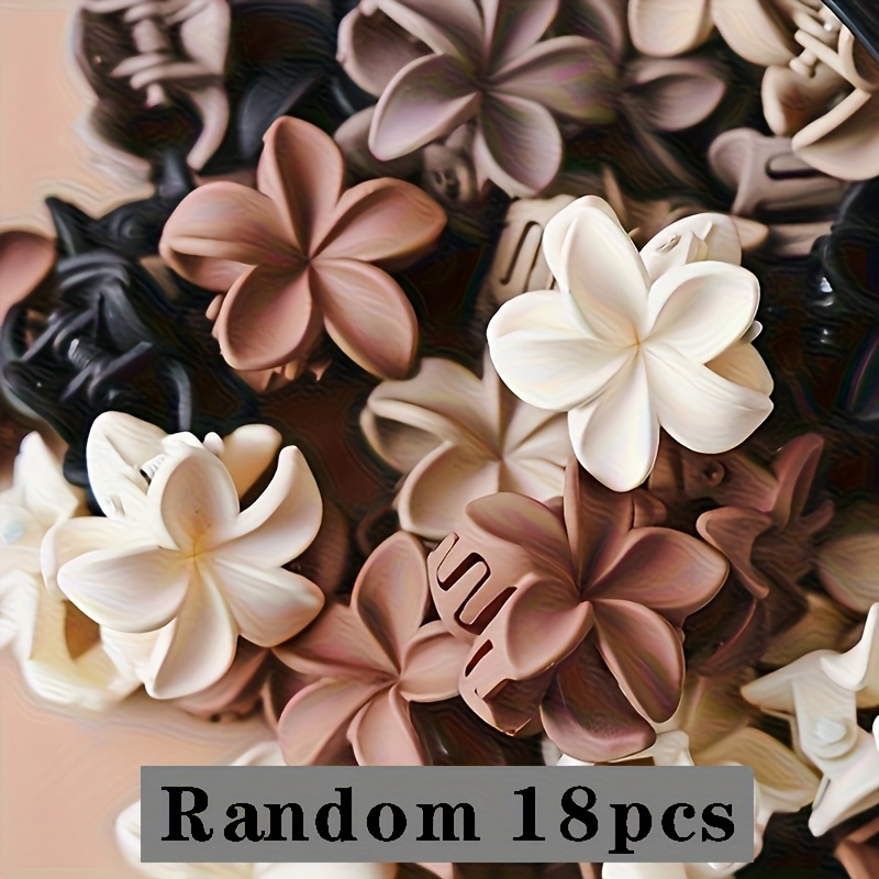 Image of Random 18pcs Resort Style Frangipani Hair Clip, Small Non-slip Hair Clip, Commuting & Date Hair Accessory, Women's Instagram Style Hair Styling Tool, Portable Frosted Hair Clip Set