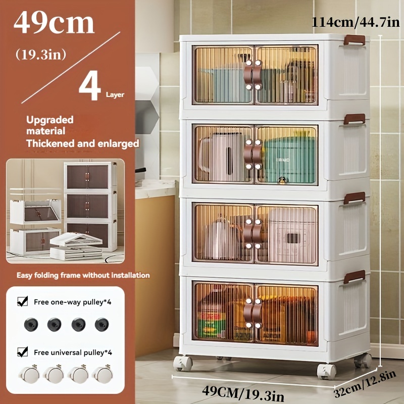 TEMU A Set Of 4 Large White Foldable Storage Cabinets With Lids And Wheels, Perfect For Space In Closets For Clothes, Bedding, Snacks, And Toys -