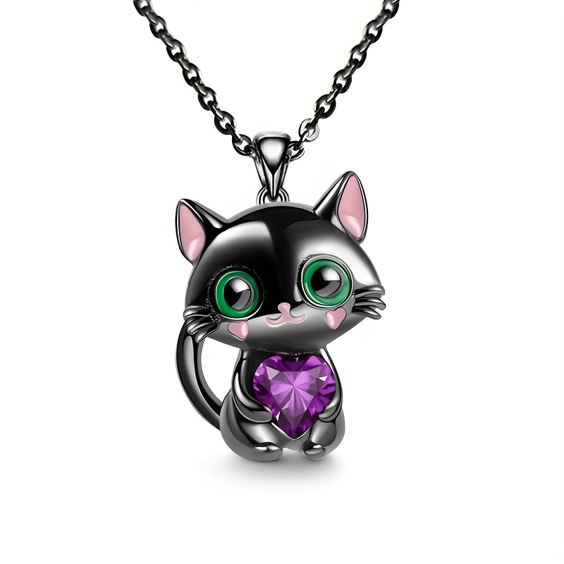Adorable Kitten Hugging Heart Pendant Necklace