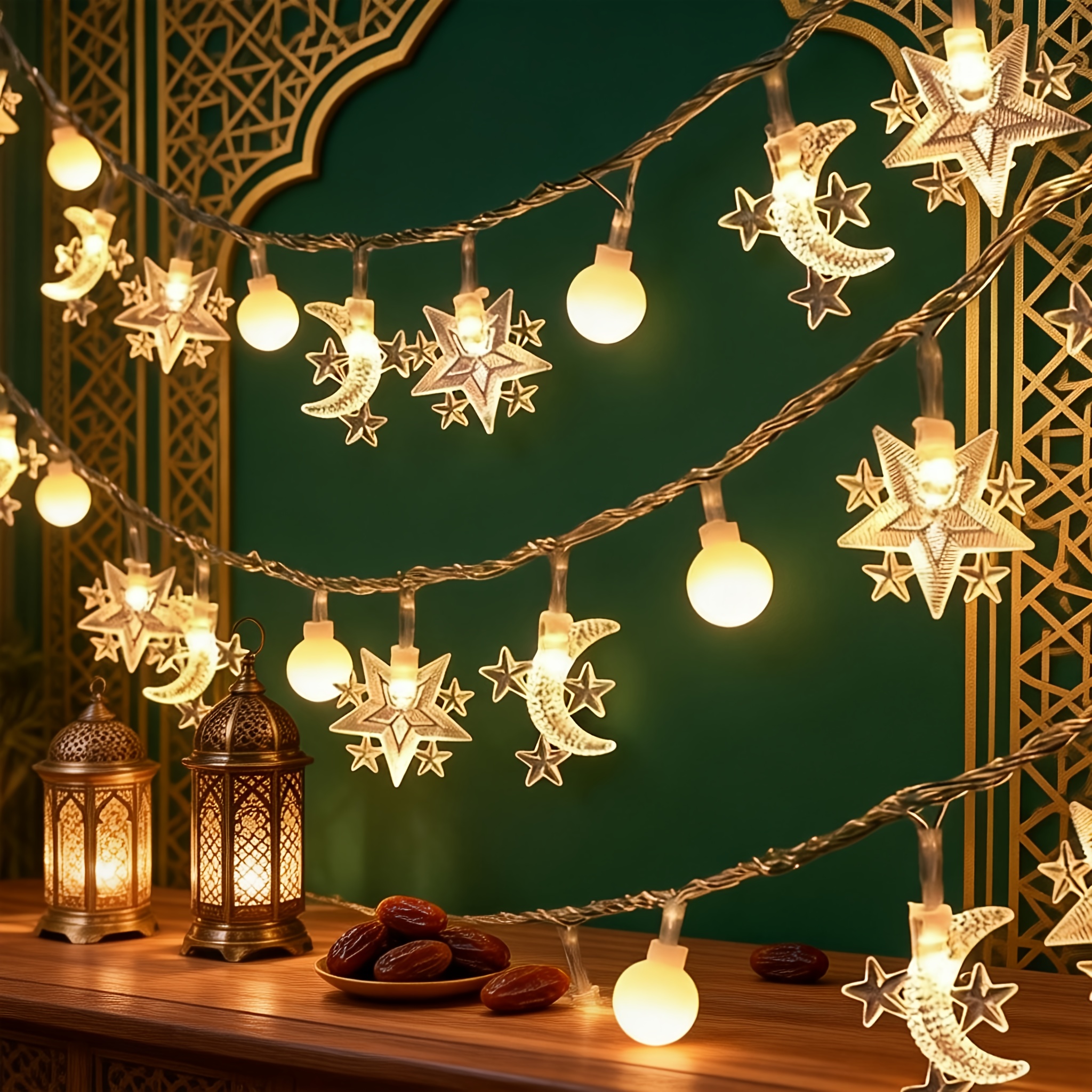 9 8ft   led string light featuring ramadan stars   and mini balls suitable for valentines day new year muslim   decoration aa battery powered battery not included