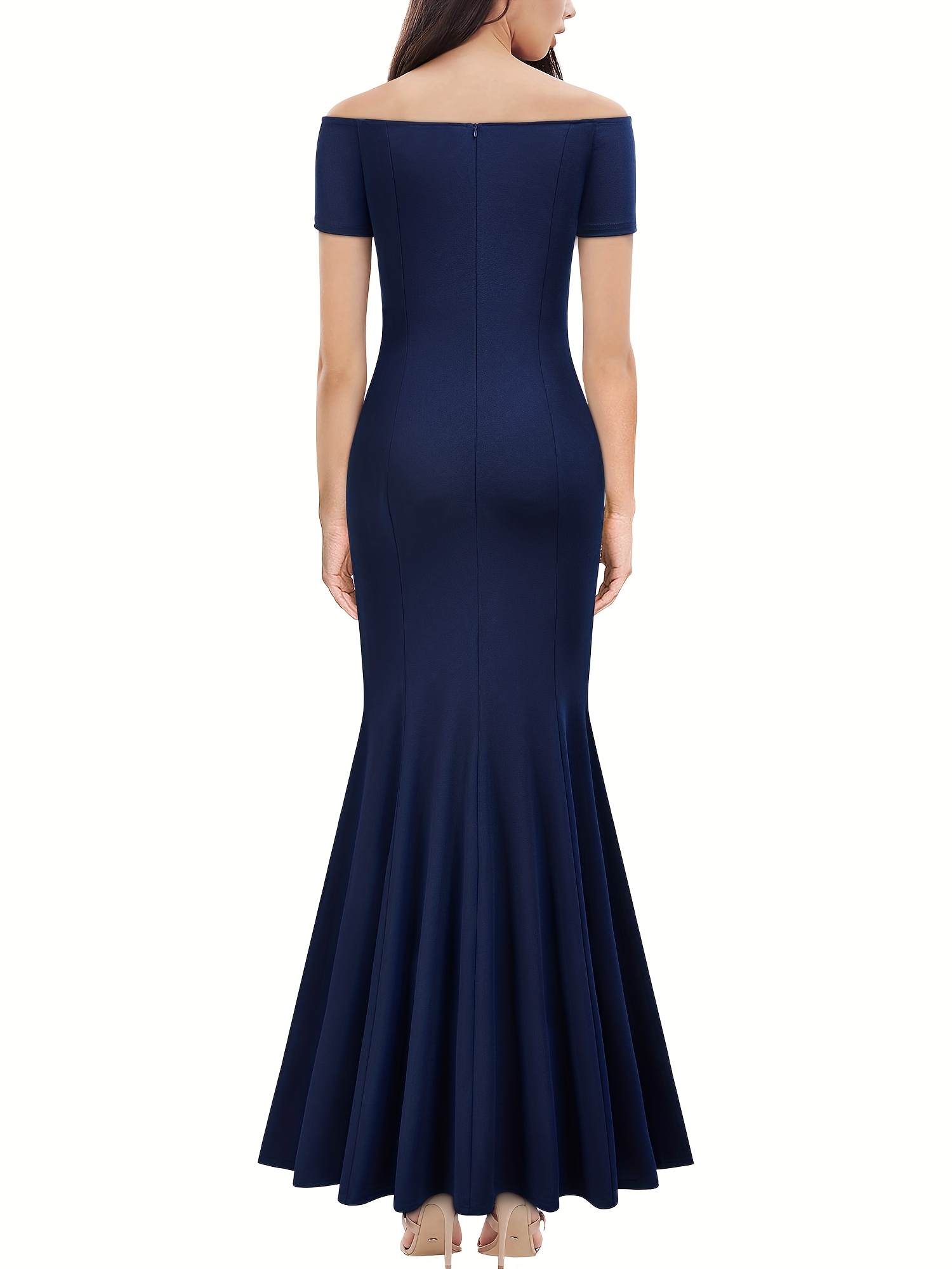 Vestido Largo Ajustado Sin Mangas | Espalda V Abierta | Falda Sirena | Para Fiesta, Boda, Noche Elegante | Tejido Elástico Poliéster