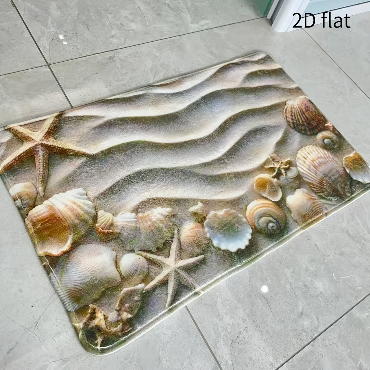 TEMU 1pc 2d Flat Beautiful Scallop - Thickened Flannel Rug, Soft Absorbent Doormat For Doorway, Bathroom, Bathtub, Laundry Room, Home, Polyester,