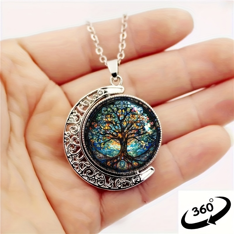 

1 Elegant And Stylish Tree Of Glass Alloy Rotatable Pendant Necklace, Perfect Accessory For Party Favors And Birthday Celebrations!