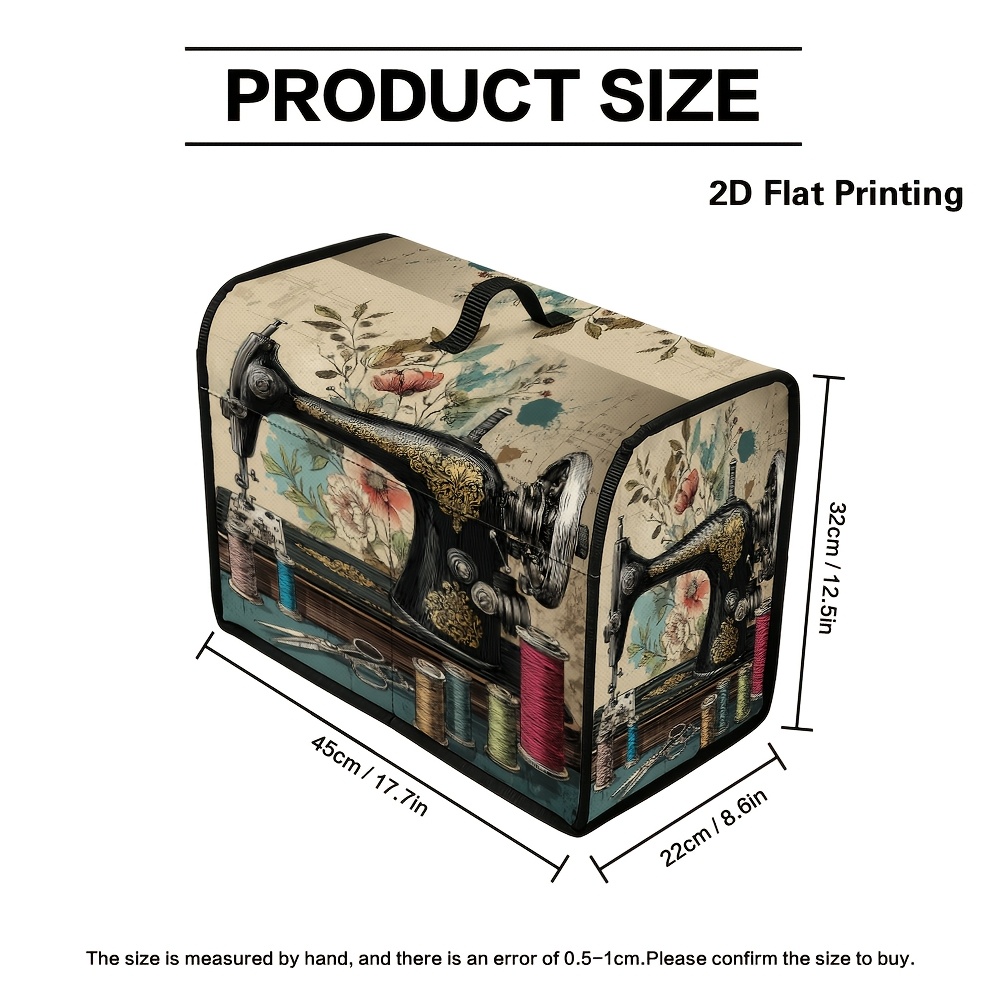 TEMU 1pc 2d Flat Household Sewing Machine Cover Vintage Sewing Printed Dustproof Protective Case Sewing Room Organizer Supplies Top Handle Dust Cover