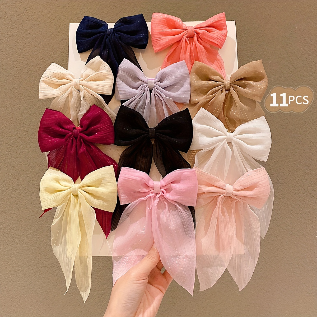 

11pcs Mixed Color Bowknot Hair Clips, Girls Fashion Accessories, Polyester, Non-woven Material, Seasonal, For Hiking & Outdoor, Teen Girls, Lemon Brand