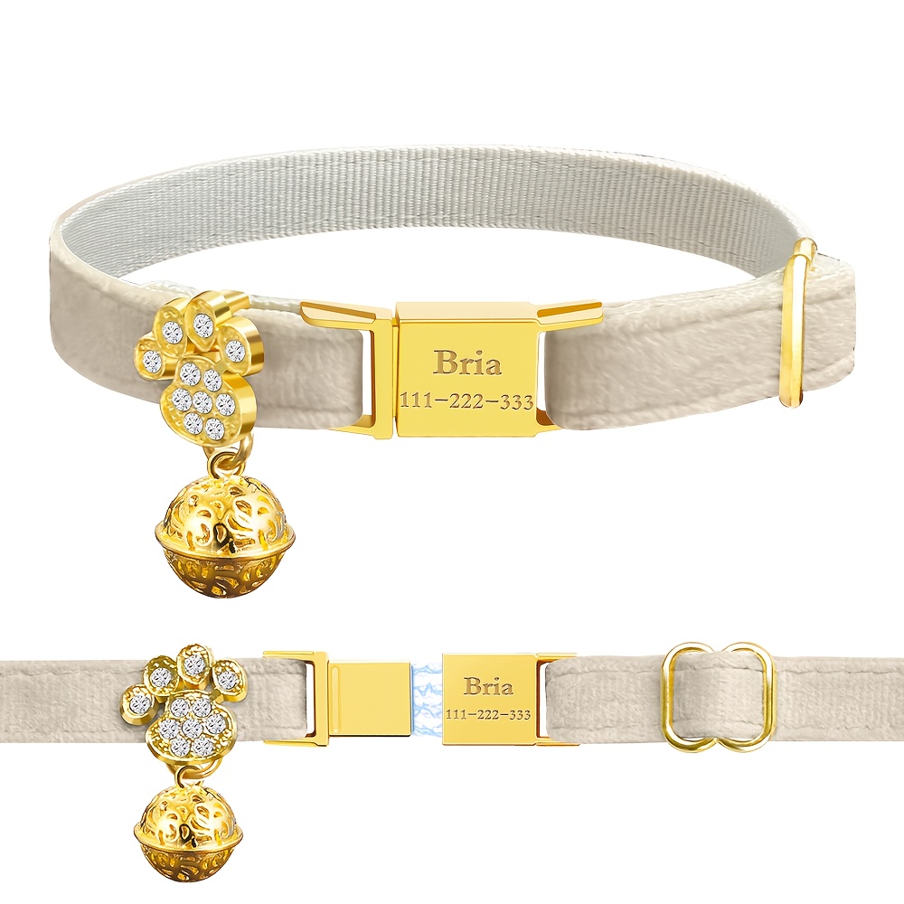 TEMU [customized] New Personalized Detachable Cat Collar - Magnetic , Retro Bell - Safe Quick Release, Customized For Girl And Boy Cats - Velvet