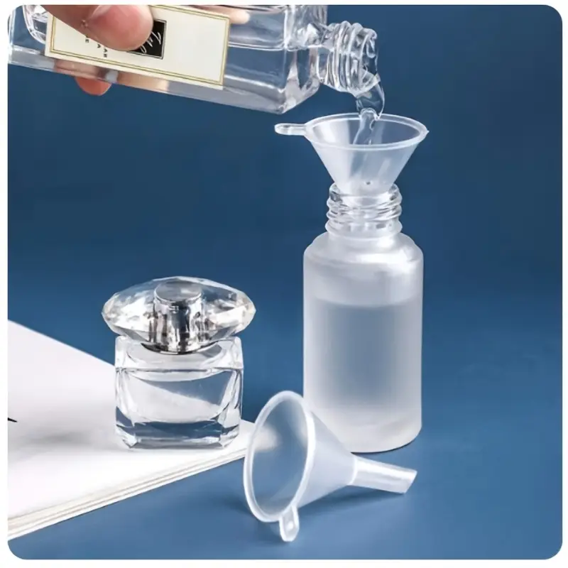 100 50pcs plastic funnel set mini funnels perfume liquid funnels essential oil filling funnels made of transparent small plastic material ideal for bottle filling perfumes and travel details 1