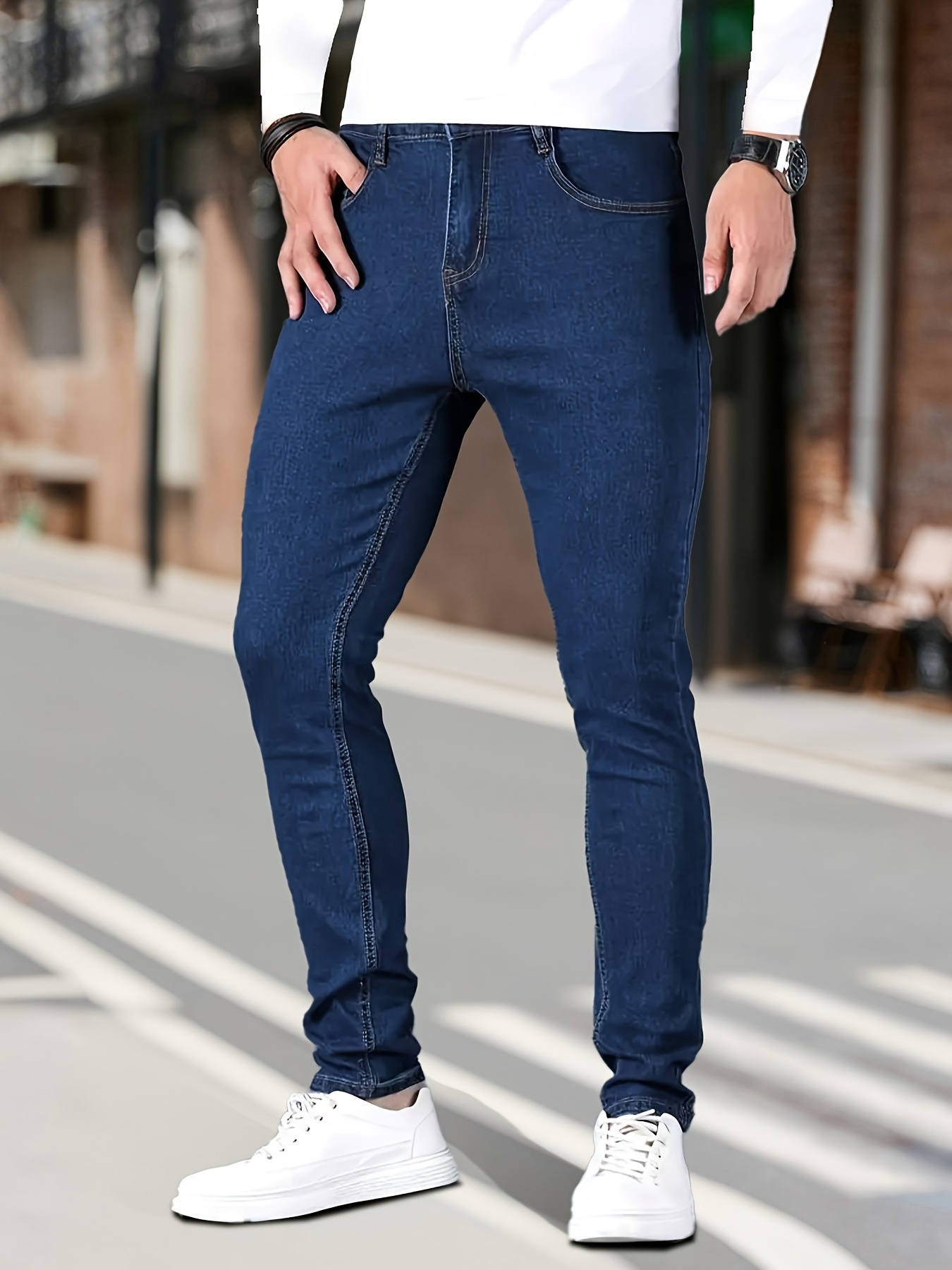 *'S *-Fit Skinny Jeans Solid Color Denim with Medium Stretch, Cotton  Blend, Fall/Winter Washed Details, Woven for