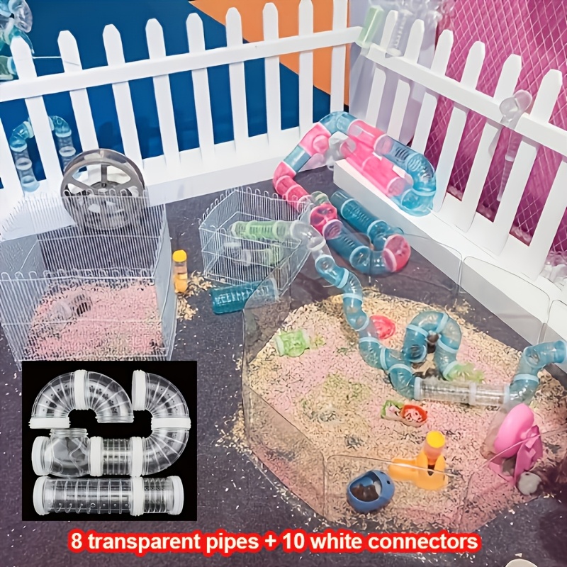 Image of Transparent Tunnels, Hamster Tunnel Series, Hamster Interactive Play Pipe Toys (8pcs Clear Tunnels And 10pcs White Connectors)