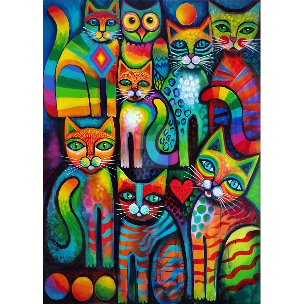 

1pc Large Size 30x40cm/11.8x15.7in Without Frame Diy 5d Artificial Diamond Art Painting Colorful Cats, Full Rhinestone Painting, Diamond Art Embroidery Kits, Handmade Home Room Office Wall Decor