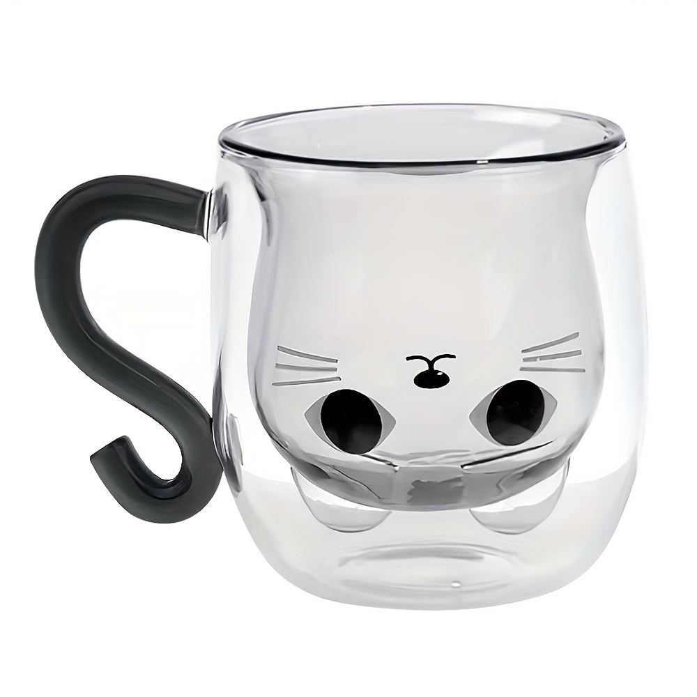 

1pc Cute Cat Glass Coffee Mug, Double-walled Insulated Cup With Adorable Kitten Design, Heat-resistant For Beverages, Perfect Gift For Birthdays Or Christmas, Hand Wash Only, Coffee Bar Accessories