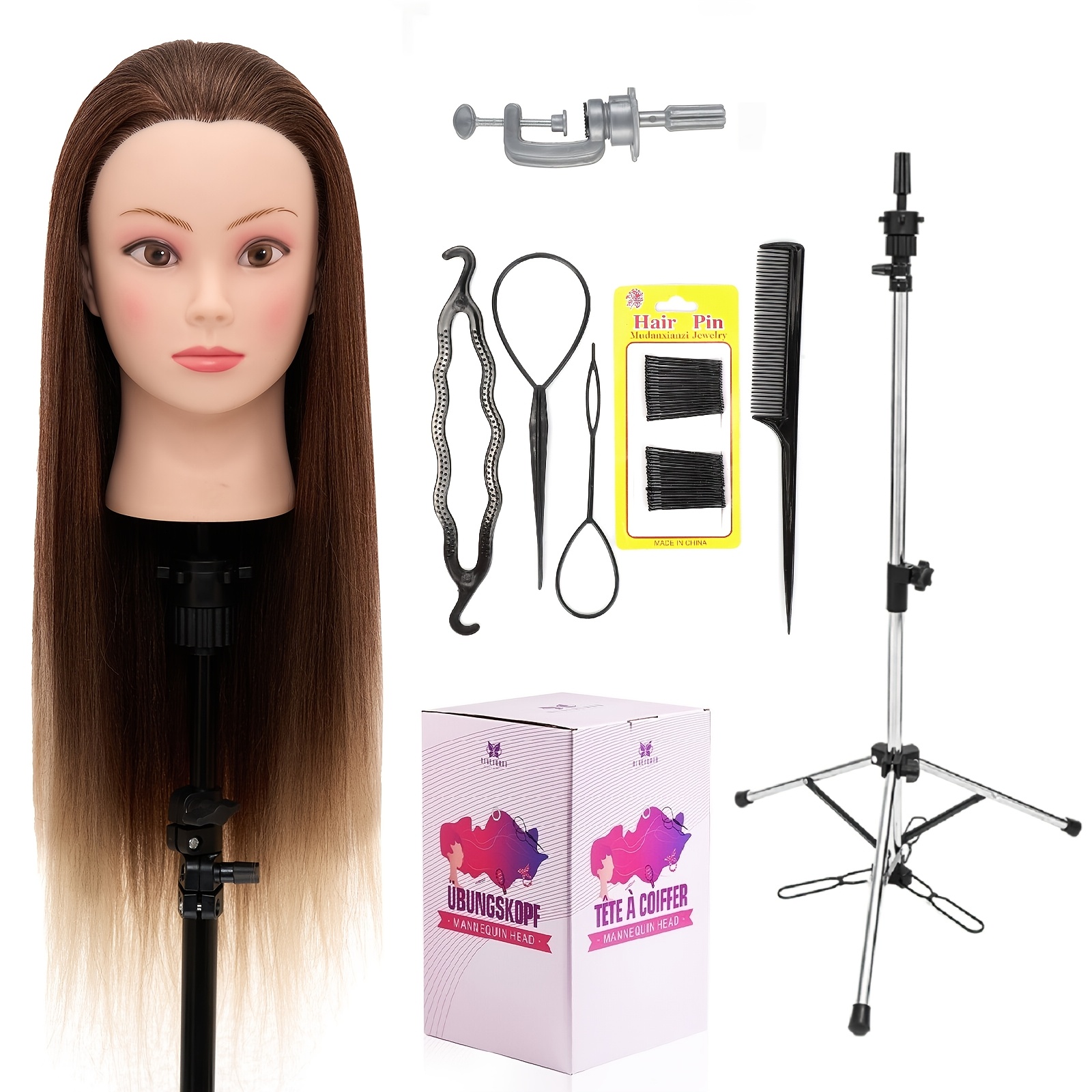 26-inch Professional Hairdresser Training Head With Blonde Gradient Wig & Table Clamp Base - Realistic Mannequin Head Suitable For Salon Practice, Barber, Beauty, Gift Box For Training Equipment