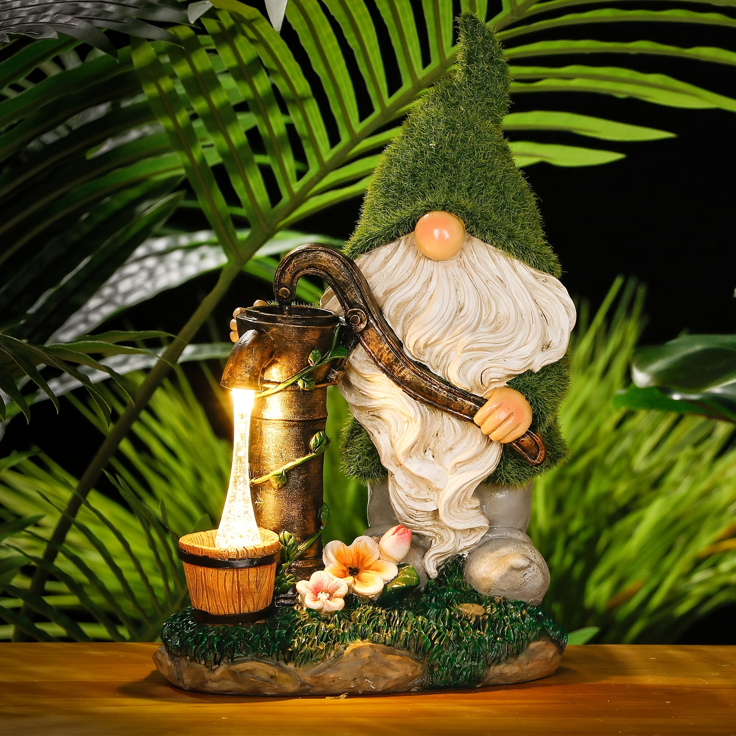 

1pc, Solar Resin Gnome Statue With Led Lantern, Rustic Outdoor Garden Decoration, Green Flocking Dwarf Sculpture, Lawn Light Decoration, Birthday, Valentine's Day, Christmas, Housewarming Gifts