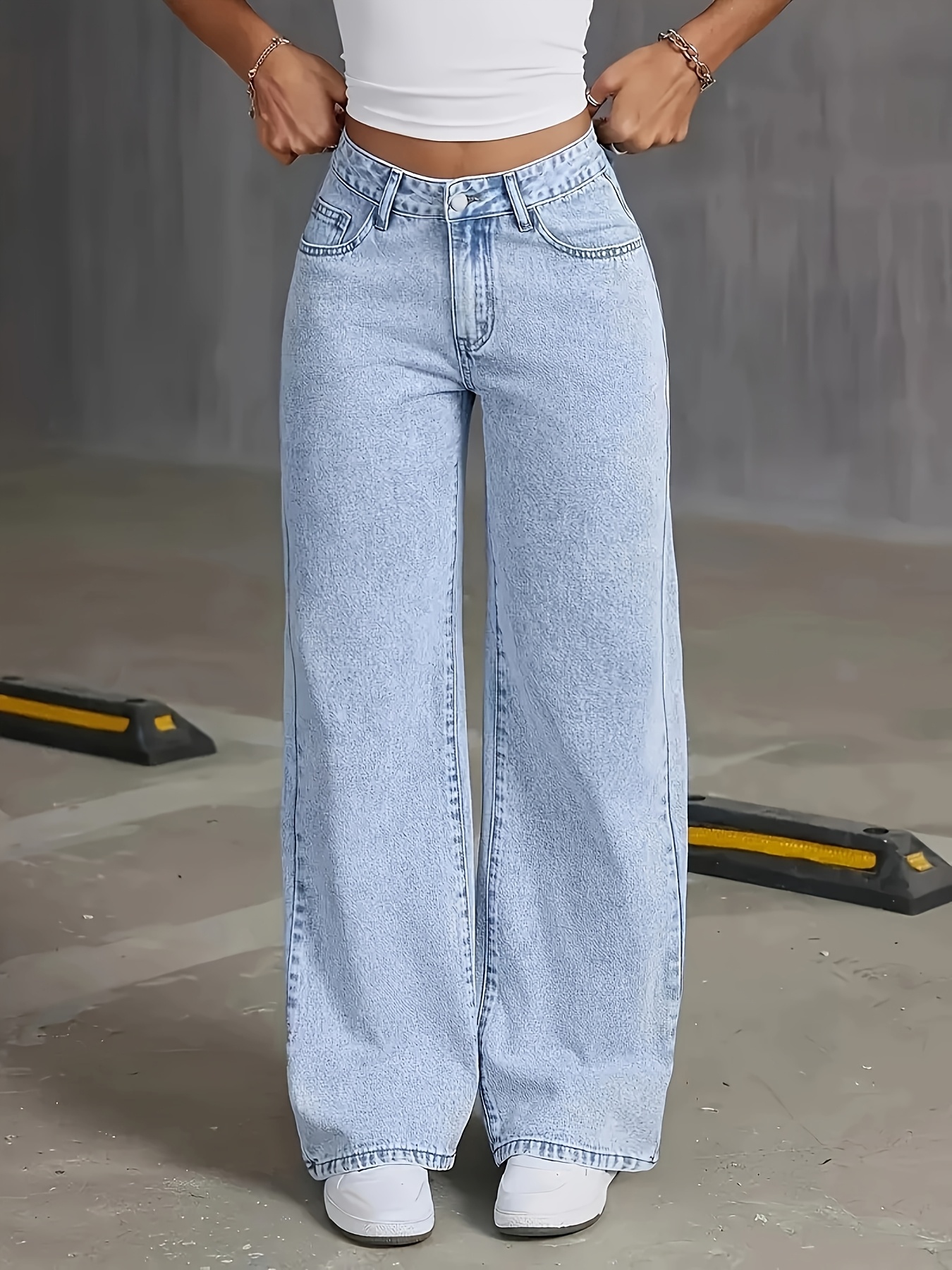 women's wide leg denim pants bow embroidery non stretch