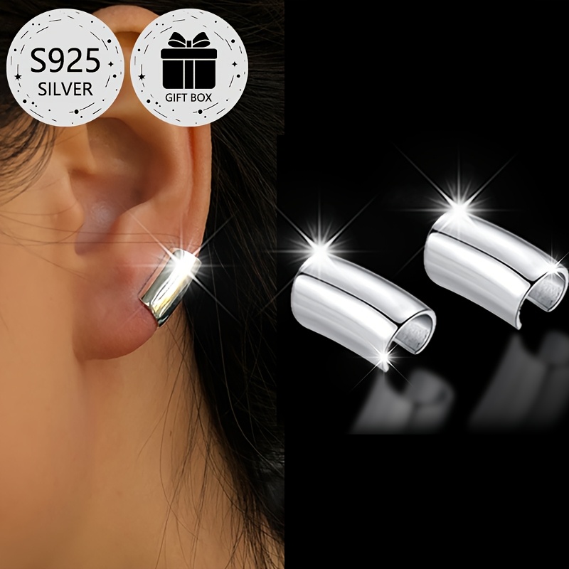 

2pcs Minimalist Geometric Long Bar Clip-on Earrings For Women, 925 Sterling Silver, Non-pierced, Gift Box Included - And , Novelty Earrings, Total Weight 2g, Party & Banquet