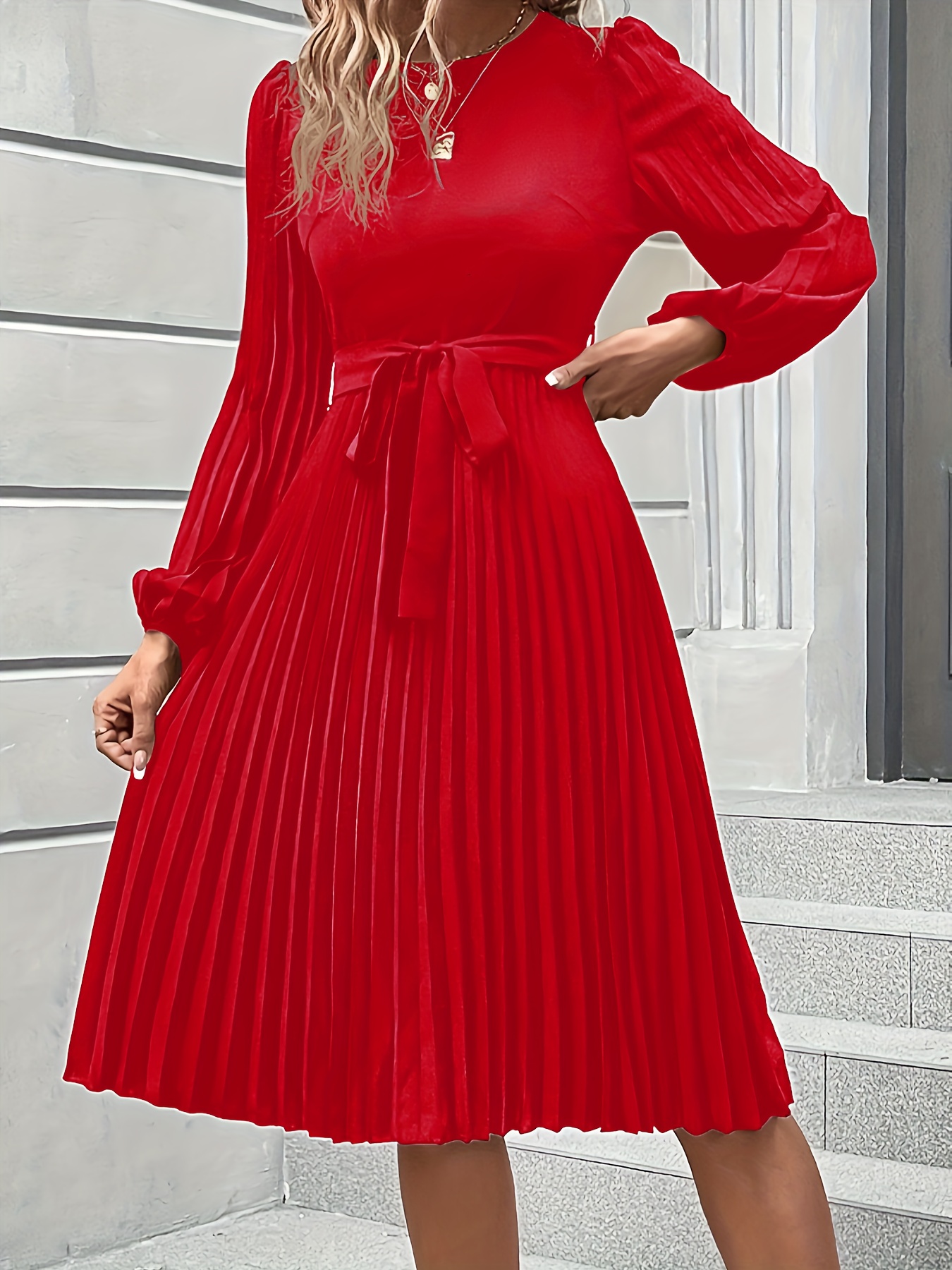 womens elegant formal everyday dress long lantern sleeves Temu