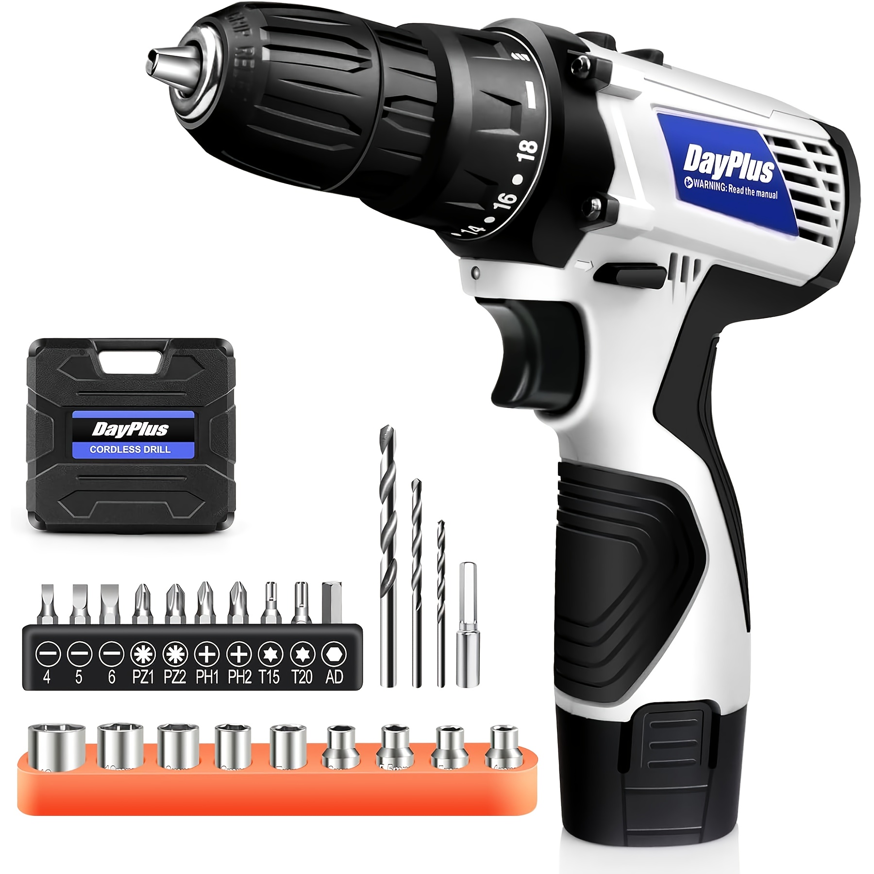 TEMU 12v Cordless Power Drill Driver Electric Screwdriver Tools Kit, 2 Variable Speed 18+1 Torque Setting, 23pcs Drill/driver Bits
