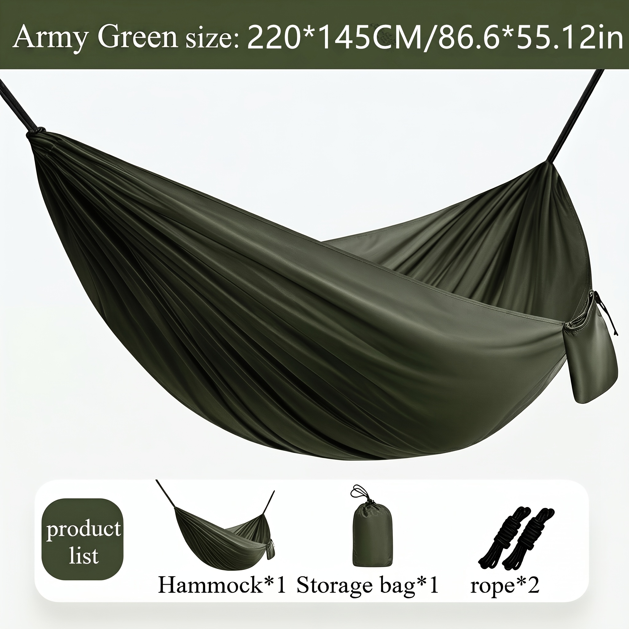 TEMU Hamaca de nailon, hamaca portátil individual/, para al , hamaca de camping con cuerdas de sujeción, hamaca columpio de nailon para viaje, para