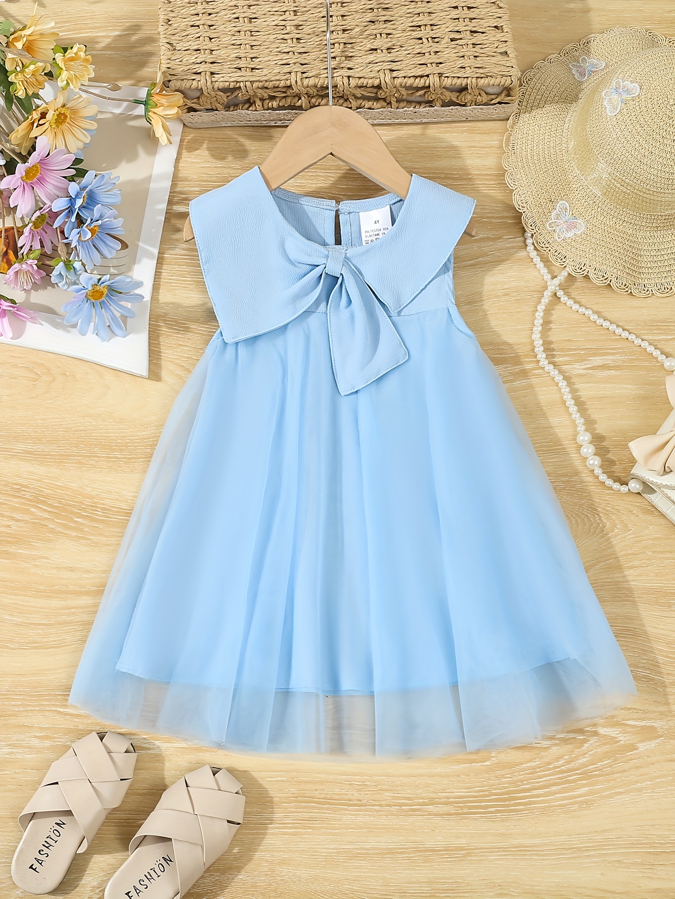 girls 4y 7y dress with unique   collar sleeveless design   summer outdoor activities and casual wear